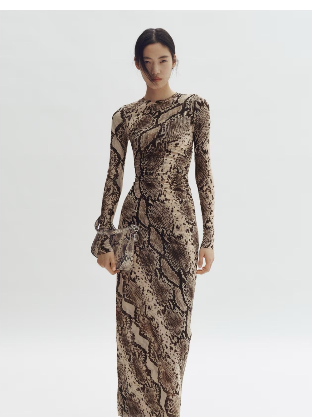 Stella McCartney Brown Snake-Print Long Sleeve Maxi Dress